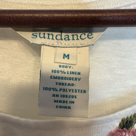 Sundance Medium Top LINEN Sleeveless Embroidered Floral Boho Idlewood Off White - Picture 8 of 9